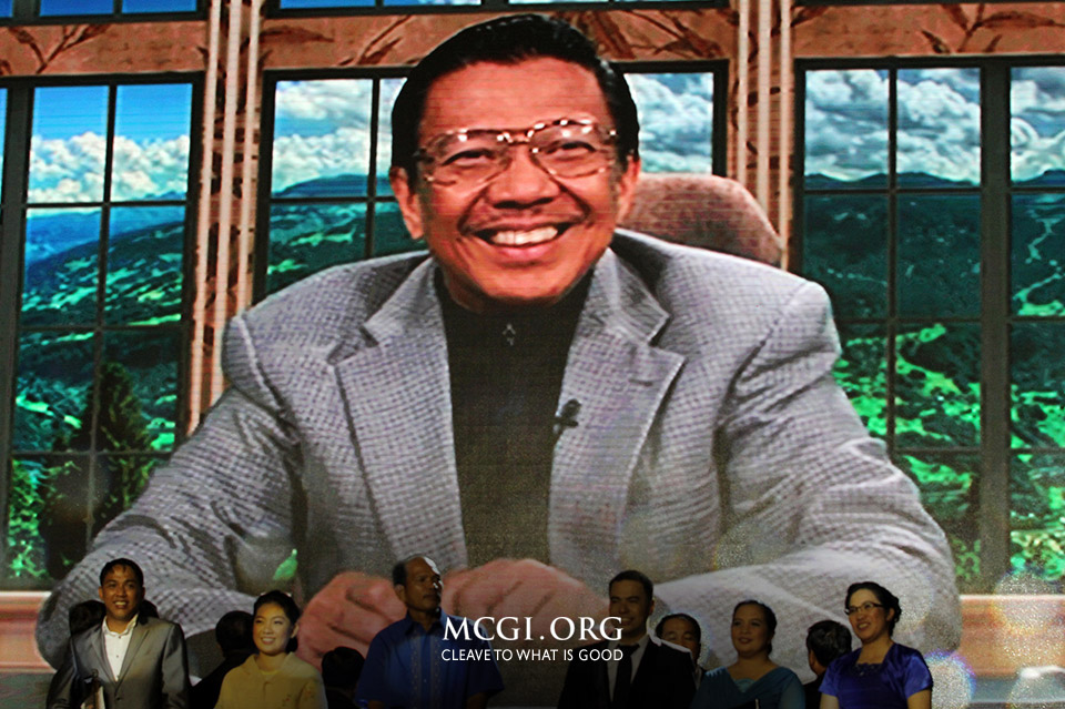 Overall Servant to MCGI Bro. Eli Soriano is all smiles as he announces the winners of the ASOP Year-End 5775 via live streaming.