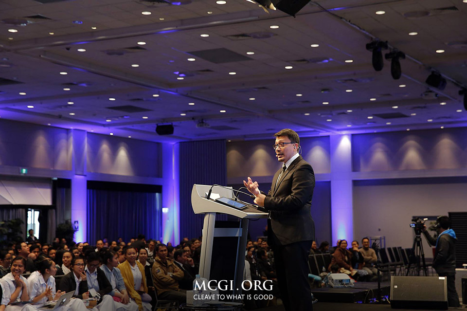 Melbourne, Australia -- Bro. Daniel Razon, Assistant Overall Servant to MCGI, deliver the biblical topic for the Australian-hosted 1-Day Thanksgiving Celebration last Aug. 06, 2016.